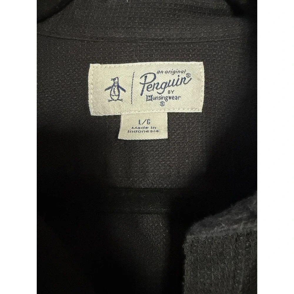Original Penguin Men's L Black Solid Long Sleeve Button-Up Shirt Point Collar